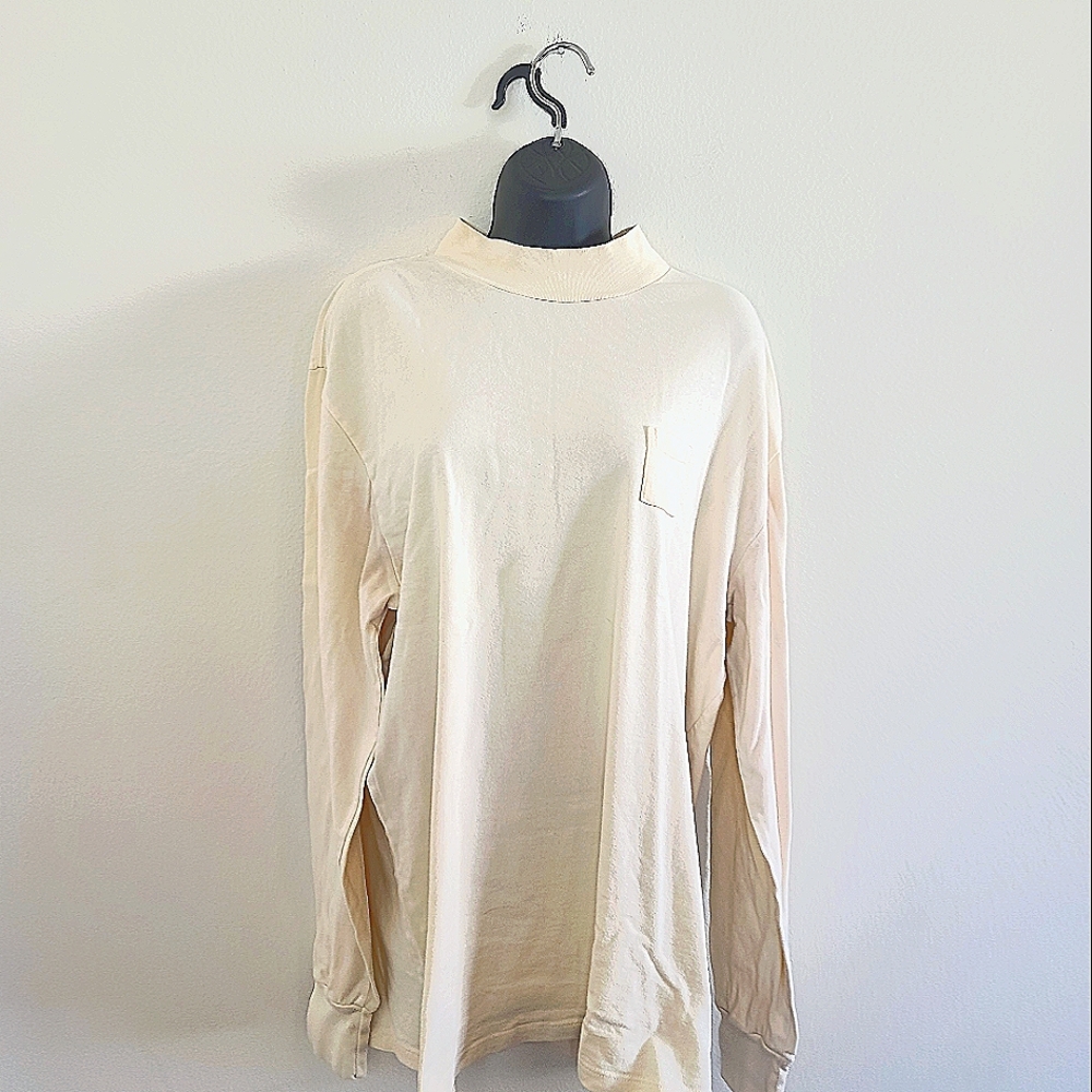 Aime Leon Dore Womens Pullover Mock Neckline Cream Color Long Sleeves Shirt Size